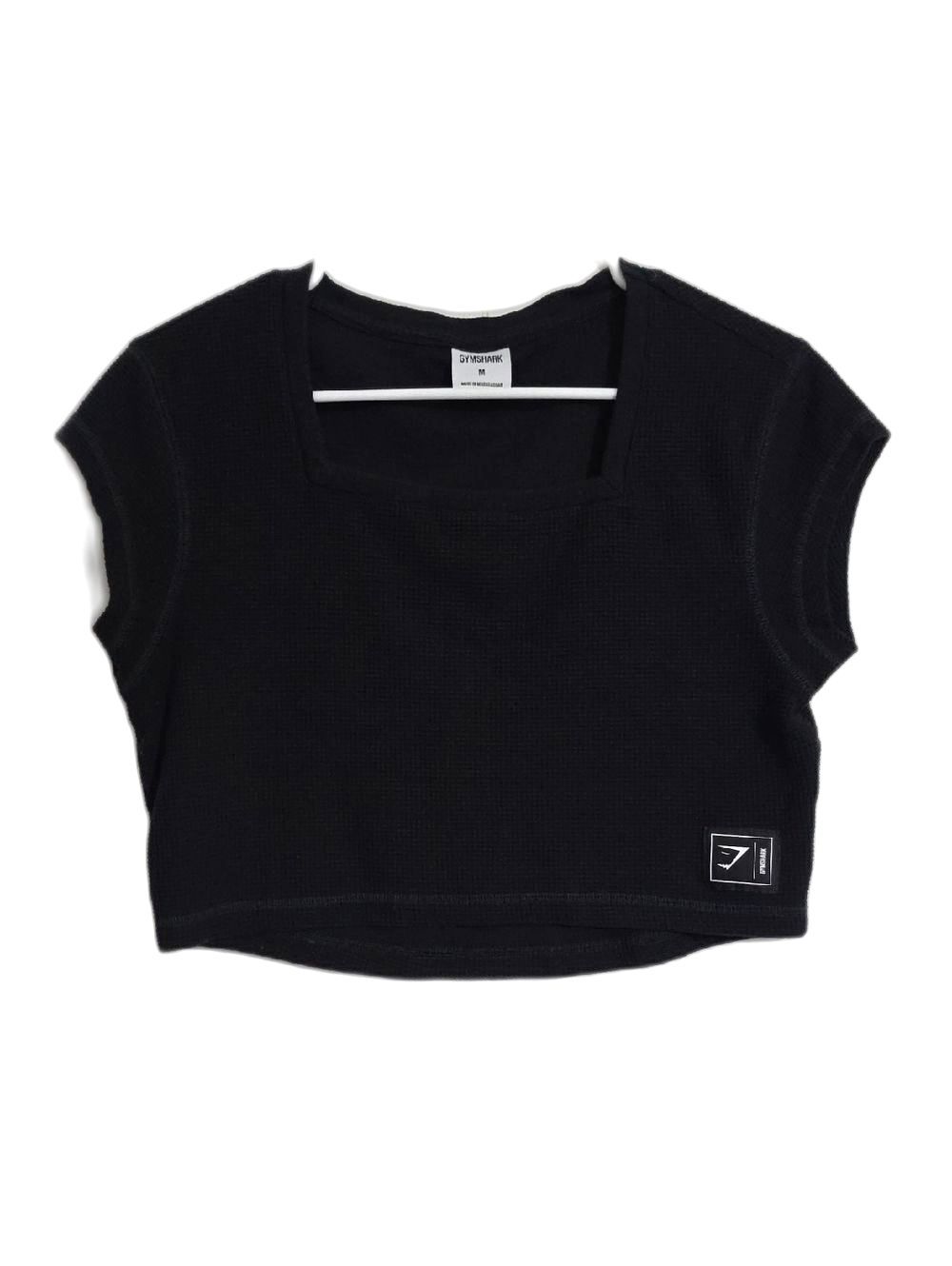 Gymshark Black Cropped Square-Neck Tee